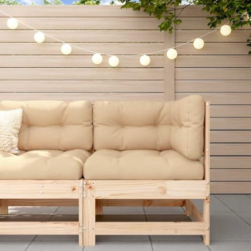 LoogCape Ecksofa Massivholz Kiefer, Modular Gartensofa mit Kissen, Robustes Outdoor Loungesofa, Beige Polster, 62x62x70.5cm, Für Terrasse & Patio, 110kg Belastbarkeit