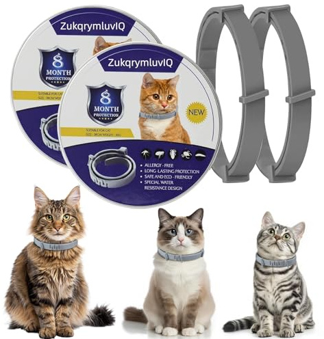 Katzenhalsband ，Wasserfest Verstellbar Mit Natürlichen Ätherischen Ölen 2Er Pack, 16 Monate Langzeitschutz Wasserfest Verstellbar Für Katzen