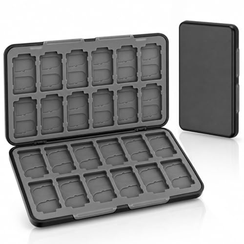 QWORK® Game Card Case Compatible with Nintendo Switch & OLED – 24 Cartridge Slots & 48 Micro SD Card Holders for Travel & Home Storage – Slim Shockproof Portable Game Box, Matte Black