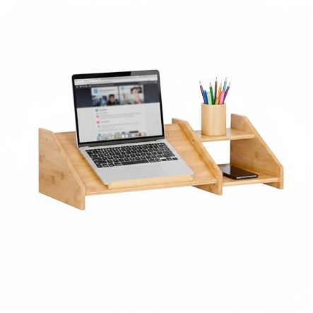 Relaxdays Laptop Ständer, 2 Ablagen, HxBxT: 17,5 x 61 x 26,5 cm, Bambus, Büro & Home Office, Notebook-Ständer, Natur