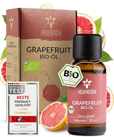 Heldengrün® BIO Grapefruit Öl [100% NATURREIN] Schonend kaltgepresst 30 ml | Echte Grapefruit · spritzig, frisch & sonnengereift · Bio-zertifiziert (DE-ÖKO-005) · Deutsches Startup