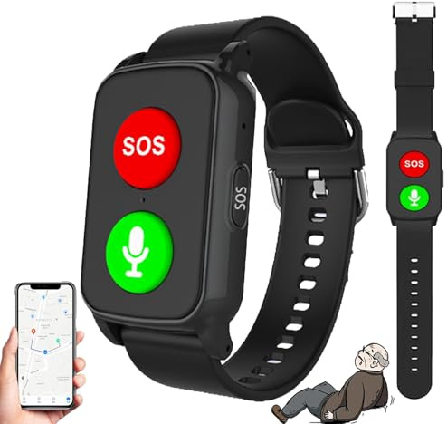 Allarme Anticaduta per Anziani, Orologio Intelligente GPS Con Rilevamento Cadute, SOS E Monitoraggio Della Salute, Supporto Sim, Chiamata Bidirezionale, Regali per Anziani, Pazienti Autistici Black