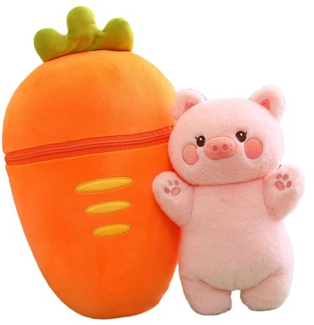 FQRDKT Kuscheltier Hase Plüschpuppe Karotte Stofftier Versteckspiel Kreatives Plüschtier für Kinderzimmer Wohnzimmer Bürodekoration Geschenk, 40cm Schwein
