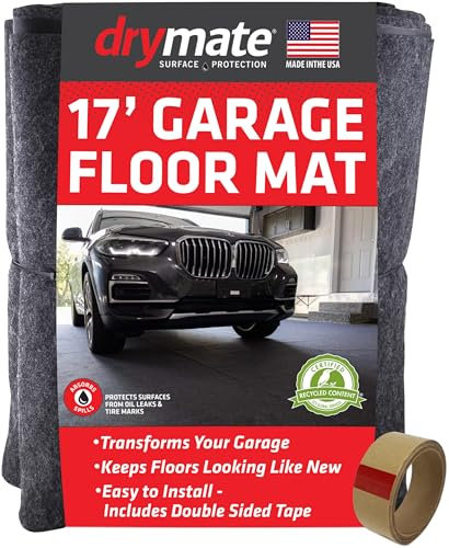 Drymate Garage Floor Mat, (17' x 7'4), Protects Surfaces, Transforms Garage, Absorbent, Waterproof, Durable (USA Made) (Charcoal) (Includes Double Sided Tape)