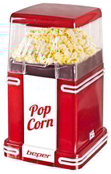 BEPER 90.590 Pop Corn Retro Máquina para Hacer Palomitas, 630 W, 260 milliliters, Plastic, Blanco/Rojo
