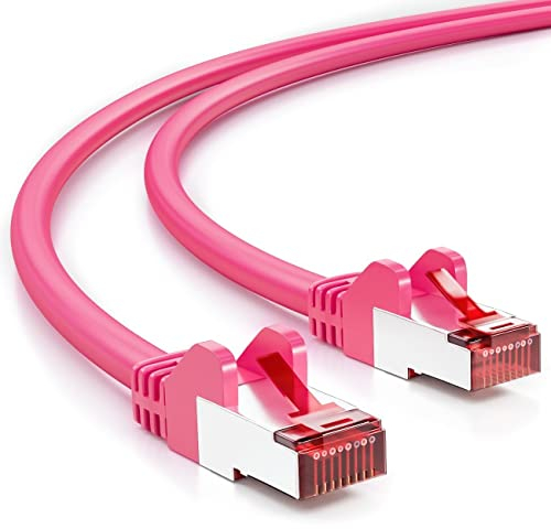 deleyCON 0,5m CAT6 Patchkabel S/FTP PIMF Schirmung CAT-6 RJ45 LAN DSL Netzwerkkabel Ethernetkabel Switch Router Modem Access Point Patchfelder - Magenta