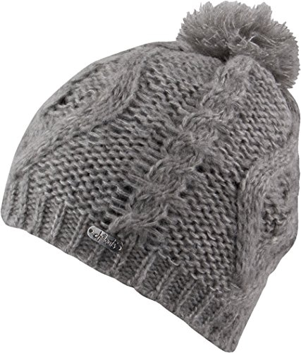 FEINZWIRN Louis - leichte Strickmütze mit Bommel einfarbig Strickmütze Mütze Wintermütze mit Fleece Damen Bommelmütze (grau Melange) (grau/Melange)