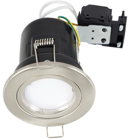 MiniSun | 10 x Fired Rated Die Cast Twist & Lock Brushed Chrome GU10 Ceiling Downlights | Downlights & Home Improvements Essential | Mains Wired