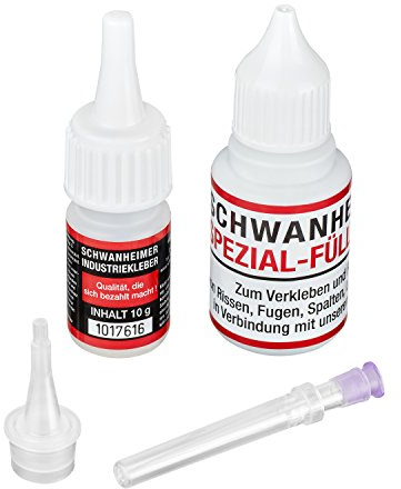 Schwanheimer Industriekleber Set: Industrieklebstoff 1x 10g, Füllstoff 1x 30g, 1x Feindosier- u. Tropfspitze (741,30 €/1kg)