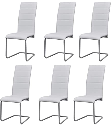 vidaXL Freischwinger 6 STK., Schwingstuhl Stahlrahmen, Esszimmerstuhl Hochlehner, Stuhl für Esszimmer Küche, Essstuhl Küchenstuhl, Weiß Kunstleder