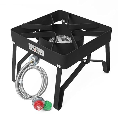 COOKAMP Hochdruck-Propangaskocher mit 1 Brenner, für den Außenbereich, mit 0-20 PSI verstellbarem Regler und Stahlgeflechtschlauch [2018 neues Modell] SA1100