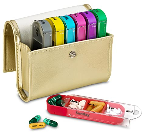 Wöchentlicher Reise-Pillendosierer - Rezept- und Medikamenten Brieftasche Tablettenbehälter Erinnerung, Pillendosierspender, Vitamindosierer für 4 mal täglich, 7 Tage die Woche