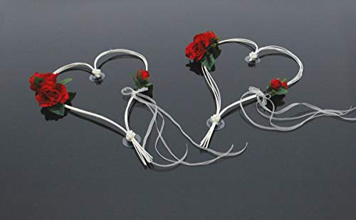 ROMANTISCHE Herzen Autoschmuck Auto Schmuck Braut Paar Rose Deko Dekoration Hochzeit Car Auto Wedding Deko (Rot 2)