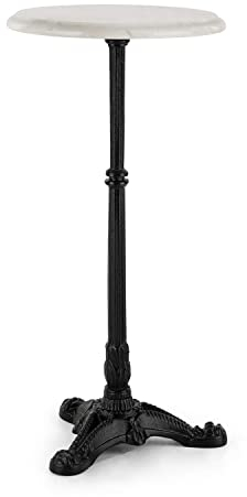 blumfeldt Patras - Bistro-Tisch, Gartentisch, Deko-Zierkante, Gusseiserner Standfuß, für drinnen und draußen, wasserfest, frostsicher, Ø 30cm, 60cm Höhe, weiß