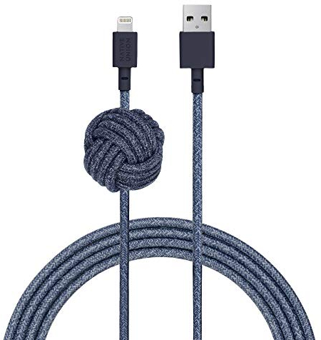 Native Union Night Cable USB-A a Lightning - Resistente Cable de Carga Lightning a USB de 3 m con Nudo Lastrado [con Certificado MFi] compatible con iPhone/iPad (Indigo)