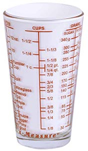 Kolder Mix N Measure Glass, Multi-Purpose Liquid and Dry Measuring Cup, 6 Units of Measurement, Heavy Glass, Red