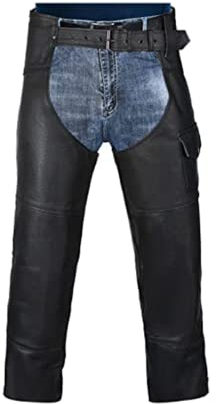 HWK Motorrad-Lederchaps für Damen und Herren, schwarze Motorradchaps für Straßenausschlagschutz und Allwetter-Komfort, Schwarz, 36