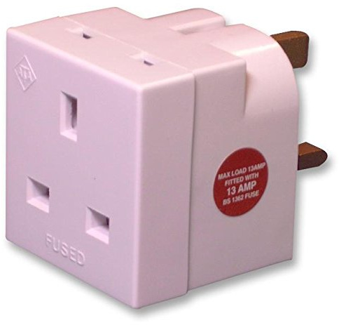 PRO ELEC 2 Way Mains Adaptor with 13A Fuse, White – UK Plug Socket Splitter