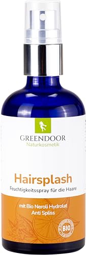 GREENDOOR Hairsplash Neroli 100ml Feuchtigkeitsspray Haare vegan, Hydro Spray mit Aloe Vera, Glasflasche, natürlich ohne Silikone, Naturkosmetik Haar Tonic