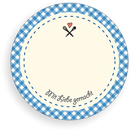 TYPOGRAPHUS 150 selbstklebende Etiketten zum Beschriften | Mit Liebe gemacht | rund 50 mm - Ablösbare Papieraufkleber für Gläser, Marmelade, Einmachgläser blau karo