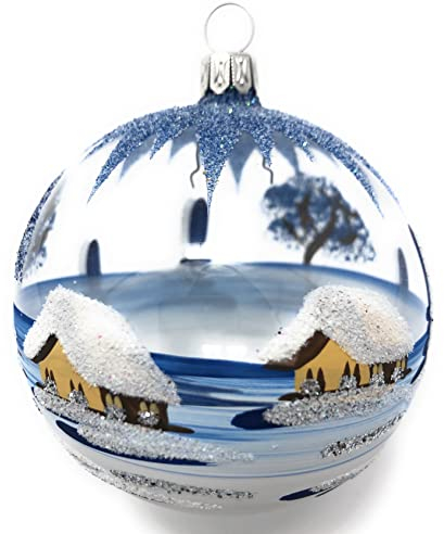 Generisch Christbaumkugel Midi Glas-Kugel Weihnachtskugel Baumbehang Handarbeit Lauscha, : transparent - dunkelblau