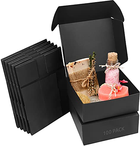 Kurtzy Schwarze Karton Geschenkbox mit Deckel (100er Pack) - 12 x 12 x 5 cm Geschenk Karton Box - Pappschachteln mit Deckel Einfach Zusammenzubauen - Partys, Geburtstage, Hochzeiten & Feiertage
