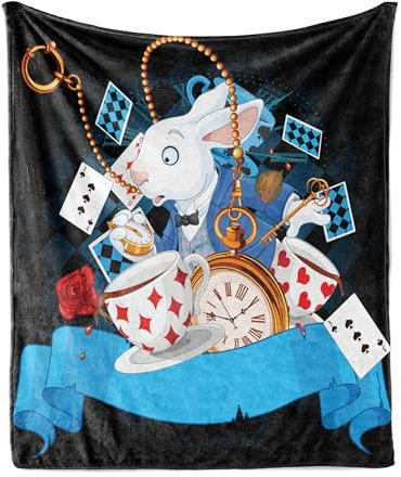 ABAKUHAUS Alice im Wunderland Weiche Kuscheldecke Sofadecke, Wonderland Tale, Gemütlicher Plüsch für den Innen- und Außenbereich, 125 x 175 cm, Rot Blau Weiß