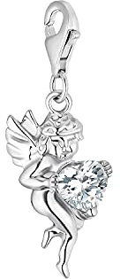 Amor Charm 925 Sterling Silber Damen Anhänger, mit Zirkonia synth., 3,2 cm, Silber, Engel, Kommt in Schmuck Geschenk Box, 2023141