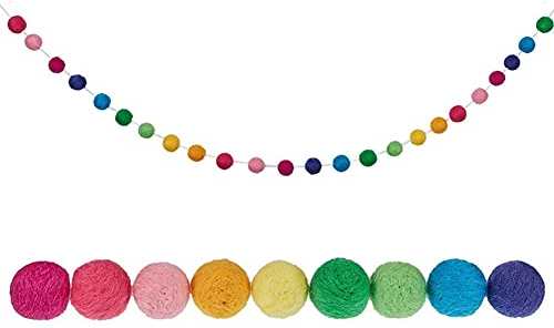 LICHENGTAI Filzkugel Girlande, Filz Pom Poms Girlanden Bunte Filz Kugel Girlanden 24 Bälle Wolle Filz Ball Girlande für Wand Party Dekor Christbaum Schmuck, Regenbogen