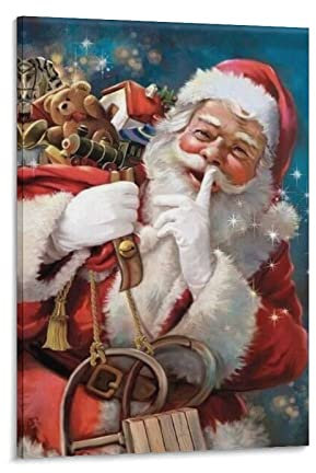 ASDSA Vintage-Poster Merry Christmas, Weihnachtsmann-Poster, dekoratives Gemälde, Leinwand, Wandkunst, Wohnzimmer, Poster, Schlafzimmer, Gemälde, 30 x 45 cm