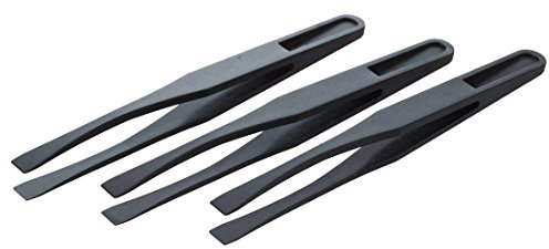 115Mm Long Pointe Plat en Plastique Noir Pince à Epiler Anti-Statiques 3 Pcs