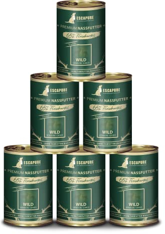 Escapure Adult Nassfutter Wild 6 x 400g Dose - 90% pures Wildfleisch Hundefutter - Dosenfutter Wild Topferl ohne Zusatzstoffe - Ergänzungsfuttermittel für ausgewachsene Hunde frei von Getreide