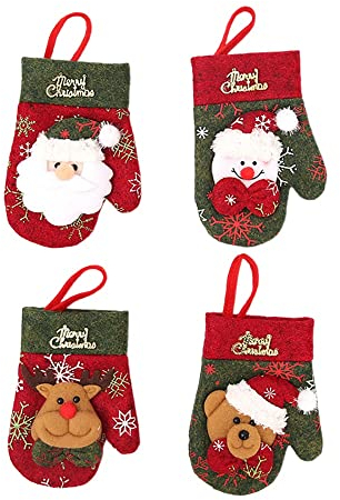 Klobvtt 4 Pcs Gants De Noël Porte-Argenterie Mini Gant De Noël Gant Porte-Vaisselle Ornement pour Couteau Cuillère Fourchette Stockage Arbre De Noël Table À Dîner Décor De Fête