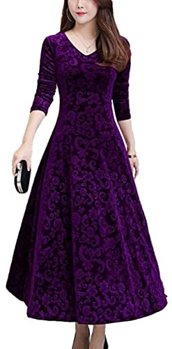 IEFIEL Femme Vintage Robe de Soirée Cocktail Rétro Robe Courte Années 1950 Manches Courtes Robe Plissé Col V Vintage 1920S Swing Dress Ruched Z Long Violet L