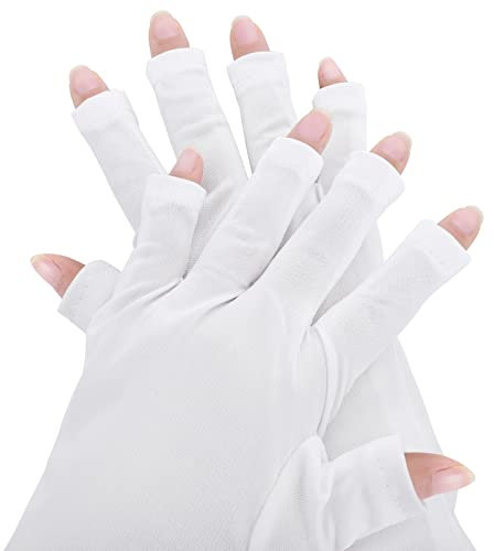 TIESOME Guantes de Protección UV para Lámpara de Uñas de Gel, Guantes Profesionales de Protección UV UPF50+ para Manicura Guantes de Protección UV sin Dedos para Proteger las Manos (Blanco)