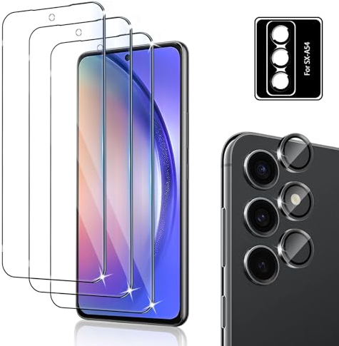 Liilaa Verre Trempé pour Samsung Galaxy A54 5G, 3 Pièces Film Protection écran avec 1 Pièces Caméra Arrière Protecteur, Anti-Rayures, Dureté 9H Glass, HD Transparent