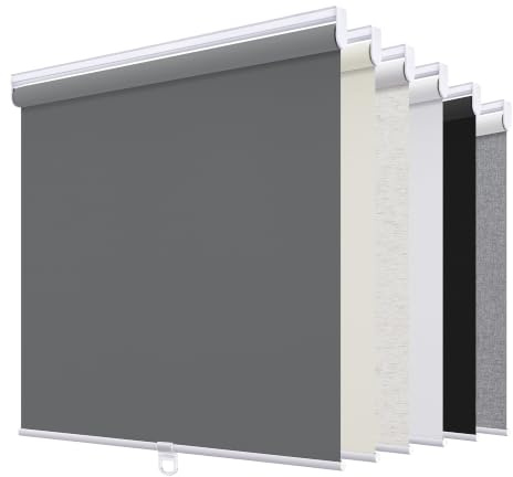 Sunoff Verdunkelungsrollo, kabellos, für Fenster, zum Herunterziehen, Raumverdunkelung, Türrollo, wärmeisoliert, Wohnzimmer, Schlafzimmer, Zuhause, Büro, Badezimmer, Grau,