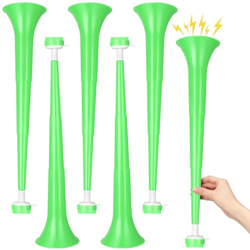 Vuvuzela - 6 trompetas plegables de plástico de 21 pulgadas para animar eventos deportivos, fútbol, carnaval, suministros para fiestas (verde)