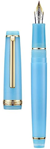 Jinhao 82 Acrylic Fountain Pen, Iridium Medium Nib with Ink Converter, Transparent Sea Blue Classic Design Smooth Writing Pen (Gold Trim)