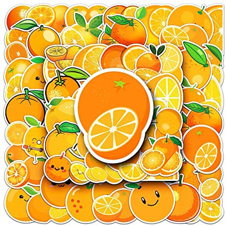Calcomanías naranjas | 50 calcomanías de vinilo impermeables naranja para botellas de agua, laptop, equipaje, taza, computadora, teléfono móvil, monopatín, guitarra, decoración