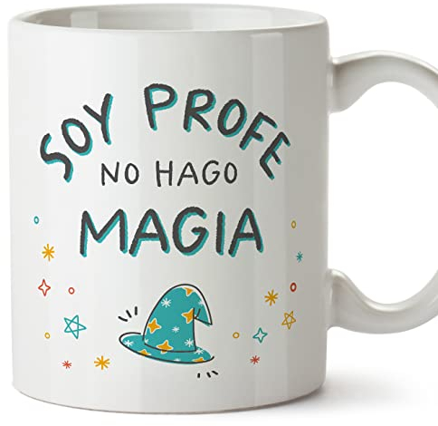 MUGFFINS Tazas para PROFESOR - En Español - Soy profe no hago magia - 11 oz / 330 ml - Regalo original y divertido