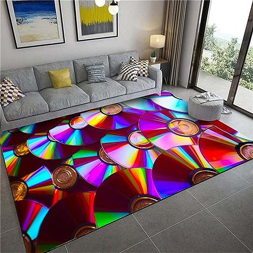 doyouwantmore Platte Wohnzimmerteppiche Vintage Disc Print Dekorteppich für CD Musikalisches Muster Innenbodenmatte Instrumente Party Bereich Teppich