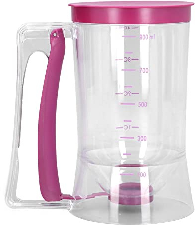 Glomora Teigspender, 900ml Kuchen Teigspender DIY Werkzeug mit Deckel BPA Freier Pfannkuchenausgießer Mit Messbarer Skala um Kuchen Pfannkuchen Muffins Waffeln zu Machen