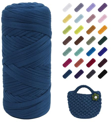 Uiopa T-Shirt Garn, 200g Bändchengarn zum Stricken und Häkeln, Dickes Ribbon Garn Crochet Yarn für Häkeltaschen/Körbe/Teppiche, Heimdekoration, DIY-Kunsthandwerk (Dunstblau)