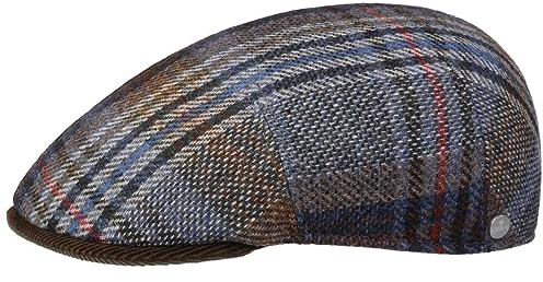 LIERYS Raytown Patchwork Flatcap Karierte Wollcap Herren Warme Schiebermütze Herbst Winter blau S (54-55 cm)