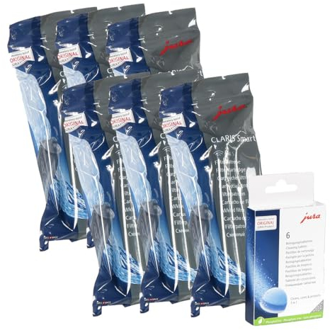 Reinigungs/Pflege-Set passend für Jura Vollautomaten, 6 x Claris Smart+ Wasserfilterpatronen + 1 x 6 Reinigungtabletten
