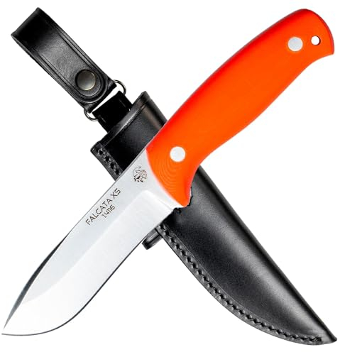 J&V Cuchillo de Hoja Fija Serie XS FALCATA para Bushcraft, Campo, Caza, Pesca, Supervivencia y Outdoor, Hoja 10 cm, Funda de piel, Hecho en España