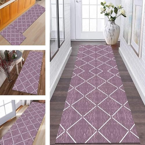 Teppich Läufer Lang Flur rutschfest waschbar Teppichmatte Küchenläufer 40X100CM Rosa Korridor Läufer Teppich Anpassbar Küchenmat Meterware Flurteppich Dauerhaft Wohnzimmer Schlafzimmer Esszimmer