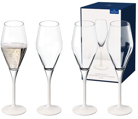 Villeroy & Boch - Manufacture Rock blanc Ensemble de flûtes à champagne, 4 pièces. Ensemble de verres pour mousseux et champagne, 260 ml, Verre en cristal, Aspect ardoise blanc mat