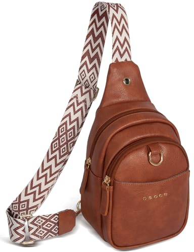 OSOCE Crossbody Damen Klein Brusttasche PU Leder Sling Bag Diebstahlsicher Crossbag Damen Schulterrucksack Vielseitige Umhängetasche für Reisen und mehr in Braun Weiß und Schwarz